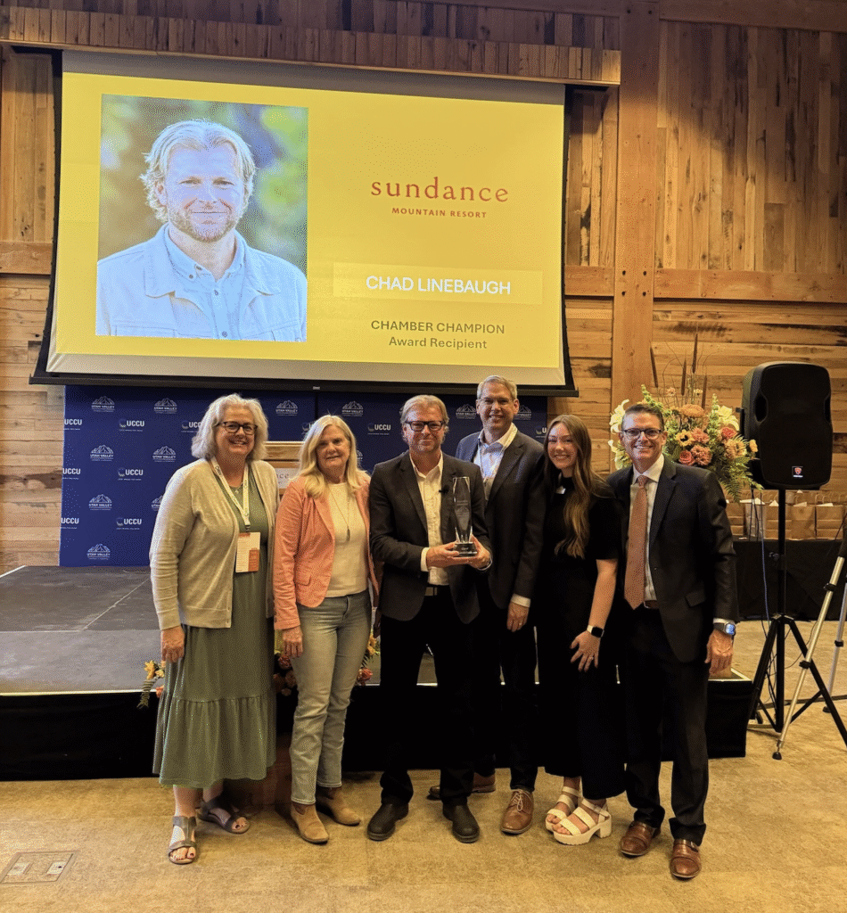 Chad Linebaugh receiving the Chamber Champion award at Sundance